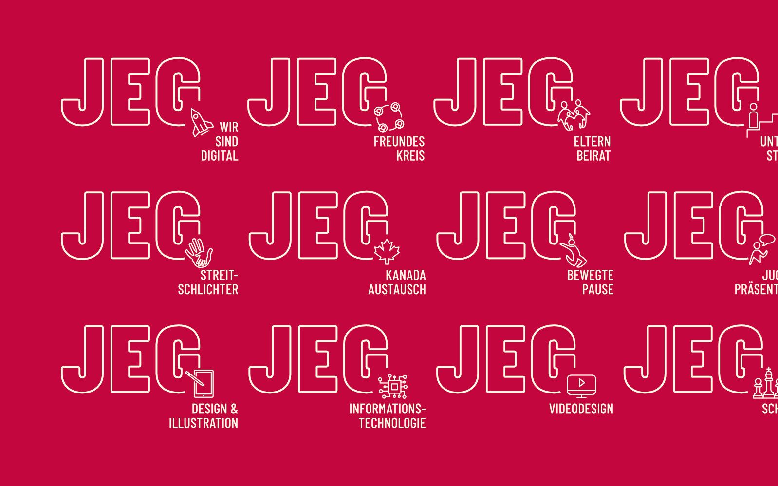Ein Detailbild mit Auflistung verschiedener Teilbereich Logos für JEG Julius Echter Gymnasium