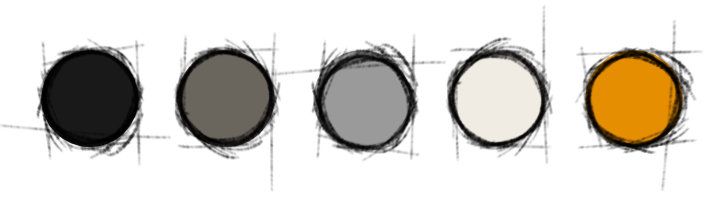 Ein Bild der verwendeten Farben für das Personal Branding von Alex Möller - Schwarz, Dunkelbraun, Grau, Beige, Orange