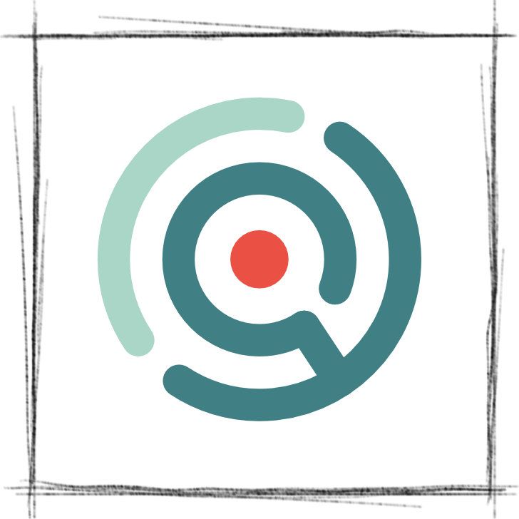 Ein rundes Logo-Symbol von AON, das eine stilisierte Lupe mit rotem Punkt in der MItte zeigt